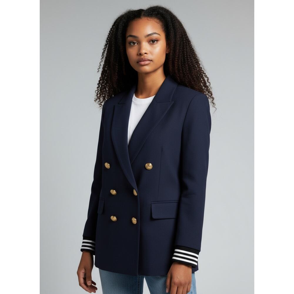 CAbi Grand Slam Nautical Blazer Size 10 Double Breasted Navy Jacket